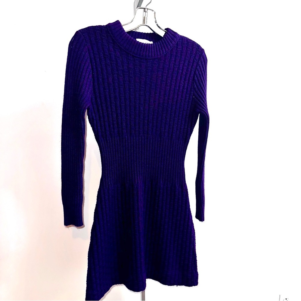 1970s Purple Ribbed Knit micro mini Dress